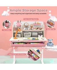 Gouun Kids Height Adjustable Study Desk with Tiltable Desktop, Storage Drawer and Bookshelf