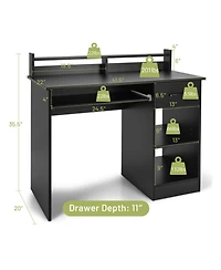 Gouun Laptop Table with Pull-Out Keyboard Tray, 5-Position Adjustable Shelf and Deep Drawer