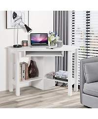 Gouun Corner Computer Desk with Keyboard Tray, 3 Storage Cupboards and Display Shelves