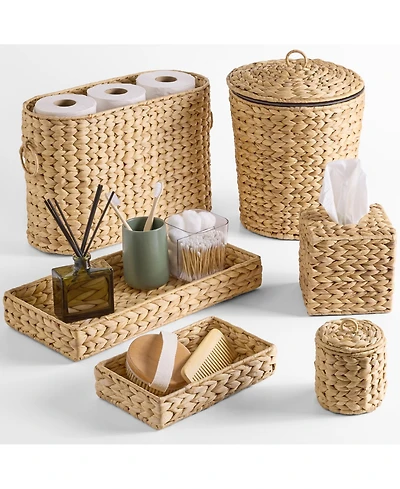 Best Choice Products 6-Pc Water Hyacinth Bathroom Storage Set, Includes Trays, Trash Bin, Toilet Paper Storage, Tissue Box Cover, Garbage Can