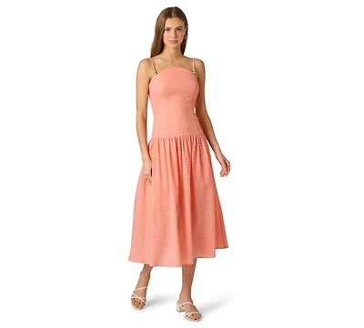 Adrianna Women's Seersucker Square Neck Midi Dress