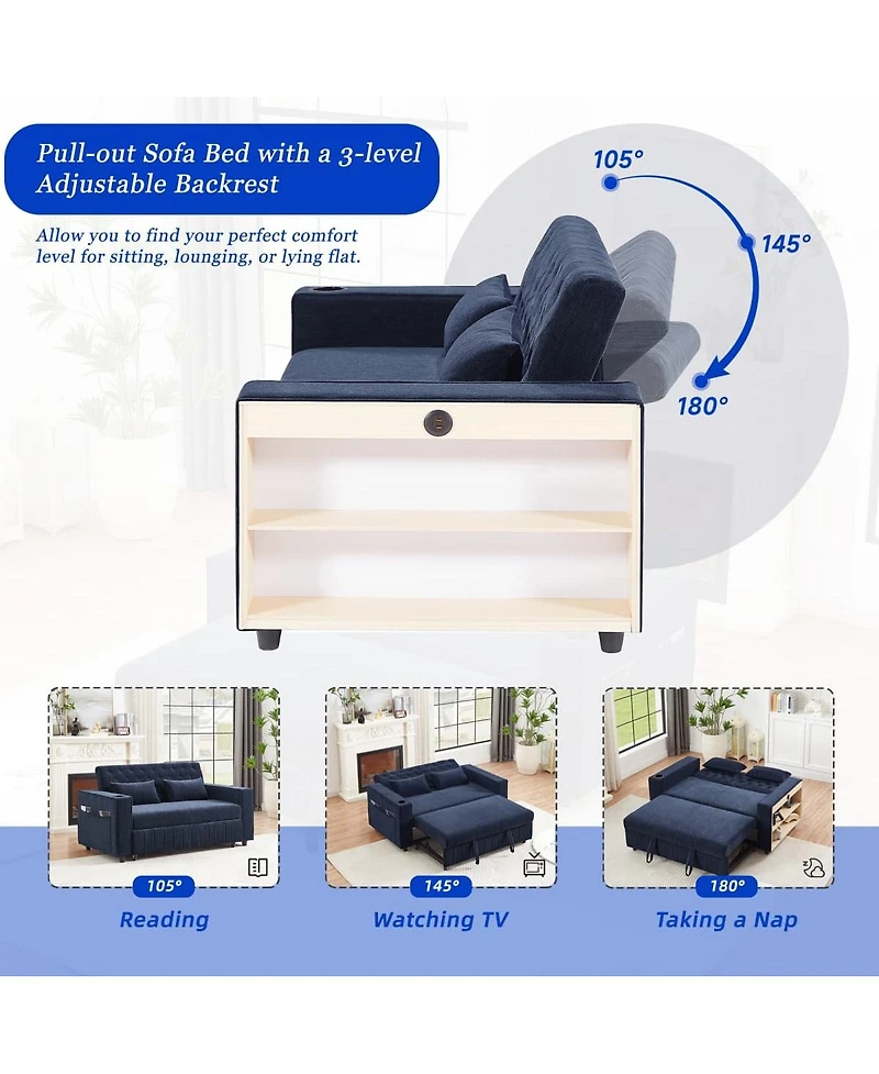 Maison Boucle Pull Out Loveseat Sofa with Adjustable Backrest for Small Space