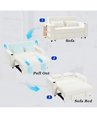 Maison Boucle Pull Out Loveseat Sofa with Adjustable Backrest for Small Space