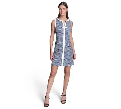 Karl Lagerfeld Paris Women's Knit Tweed Sleeveless A-Line with Contrast Frame and Bow Dress