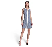 Karl Lagerfeld Paris Women's Knit Tweed Sleeveless A-Line with Contrast Frame and Bow Dress