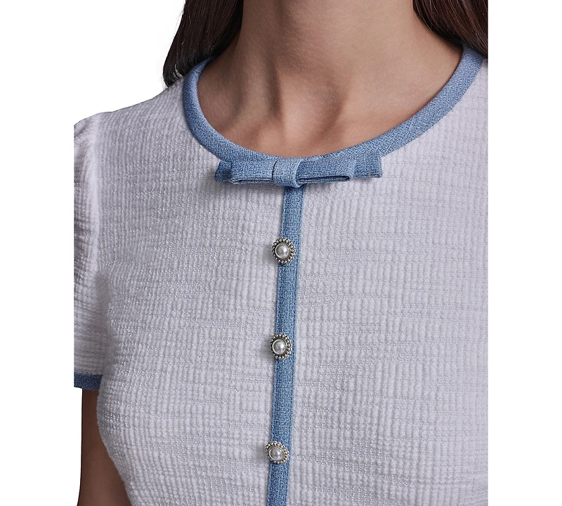 Karl Lagerfeld Paris Women's Knit Tweed A-Line with Framing and Crew Neck Dress