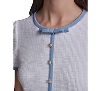Karl Lagerfeld Paris Women's Knit Tweed A-Line with Framing and Crew Neck Dress
