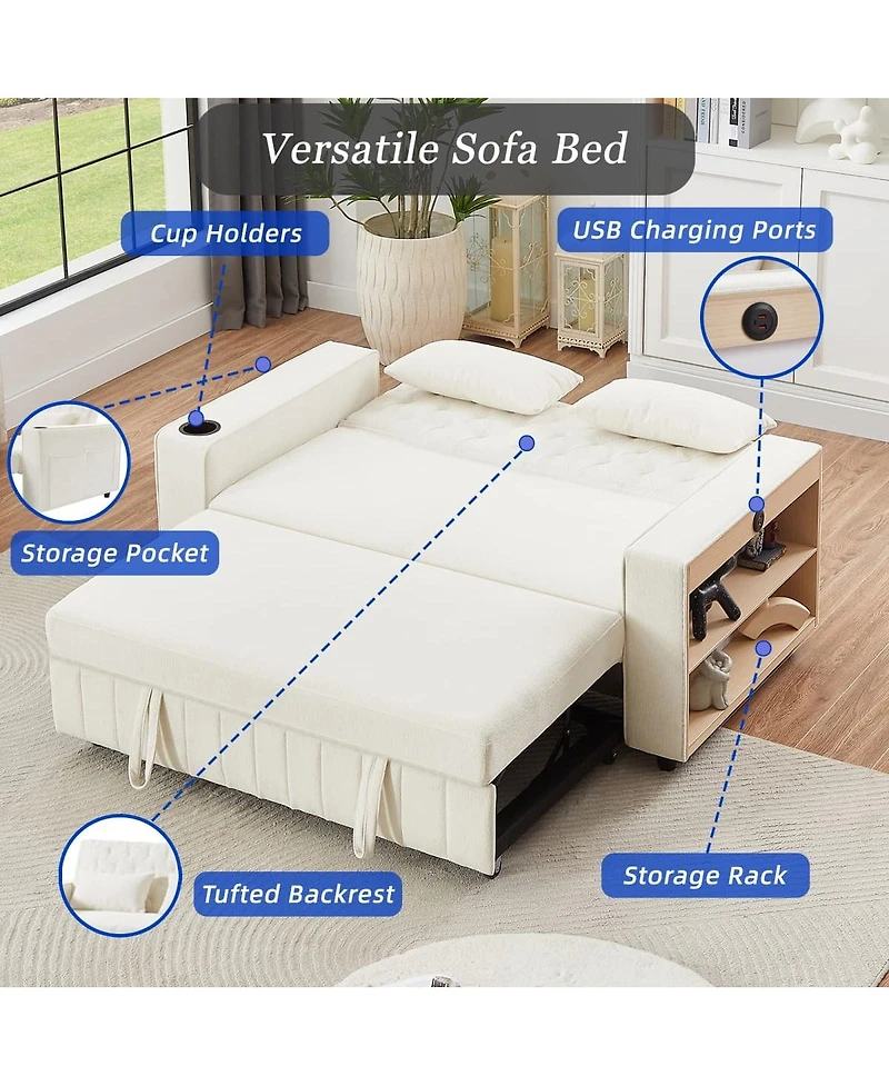 Maison Boucle Pull Out Loveseat Sofa with Adjustable Backrest for Small Space