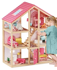 Tiny Land Sweetwood Love Dollhouse for Girls without Dolls, Diy Pretend Play 6 Rooms Wooden Doll House