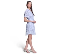Karl Lagerfeld Paris Women's Floral Burnout Cotton Shirt Dress