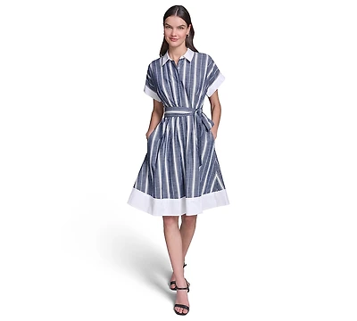 Karl Lagerfeld Paris Women's Melange Stripe Short Shirt Dress
