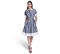 Karl Lagerfeld Paris Women's Melange Stripe Short Shirt Dress