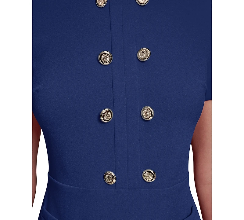 Karl Lagerfeld Paris Women's Short-Sleeve Scuba Crepe with Flounce Hem and Button Dress