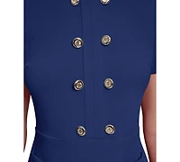 Karl Lagerfeld Paris Women's Short-Sleeve Scuba Crepe with Flounce Hem and Button Dress