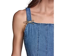 Karl Lagerfeld Paris Women's Chambray Fit & Flare Midi with Bow Pins Dress