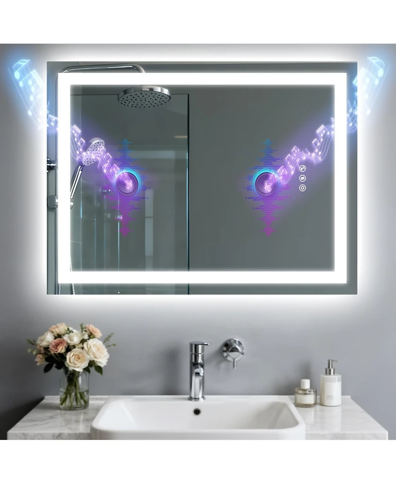 Luvodi 20" x 28" Led Bathroom Mirror with Built-In Speaker, Anti-Fog and Dimmable Backlit Lighting