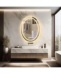 Luvodi Oval Led Bathroom Mirror 28"x20" Wall Mounted Makeup Mirror Dimmable, Memory, 3 Colors (Front Lights + Backlit)