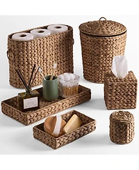 Best Choice Products 6-Pc Water Hyacinth Bathroom Storage Set, Includes Trays, Trash Bin, Toilet Paper Storage, Tissue Box Cover, Garbage Can