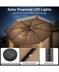 Gouun 10 ft Solar Led Patio Umbrella with Three-Tier Vented Top Ruffled Edges and Crank