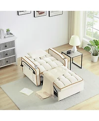 Rainsken Convertible Pull Out Sofa Bed, Modern Single Recliner with Adjustable Back, Usb Port, Ashtray and Rotating Phone Stand for Home Living Room