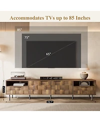 Rainsken Mid-Century Modern Tv Stand for TVs, Media Console Table with 2 Drawers, 4 Storage Compartments for Living Room