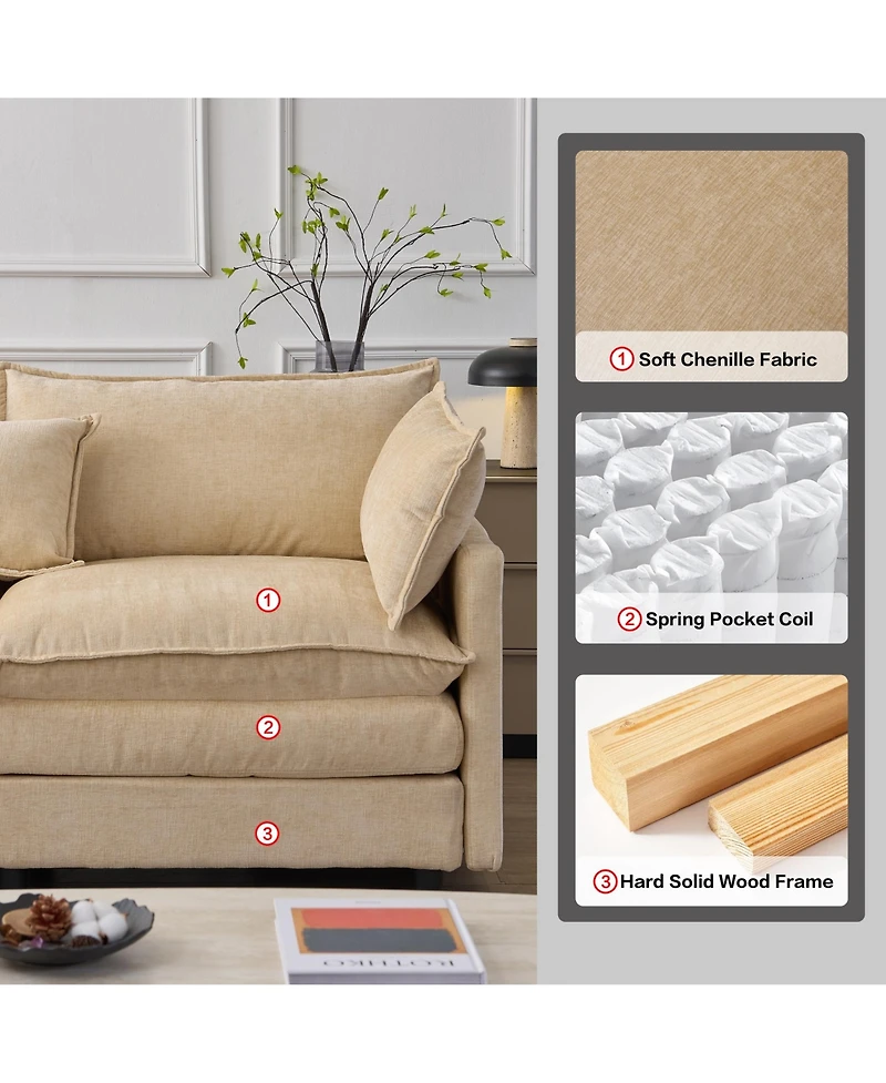 Rainsken 105" Modular Sectional Sofa, Modern L-Shaped 3-Seater Couch, Convertible Chenille Fabric Sofa with Detachable Ottoman for Living Room