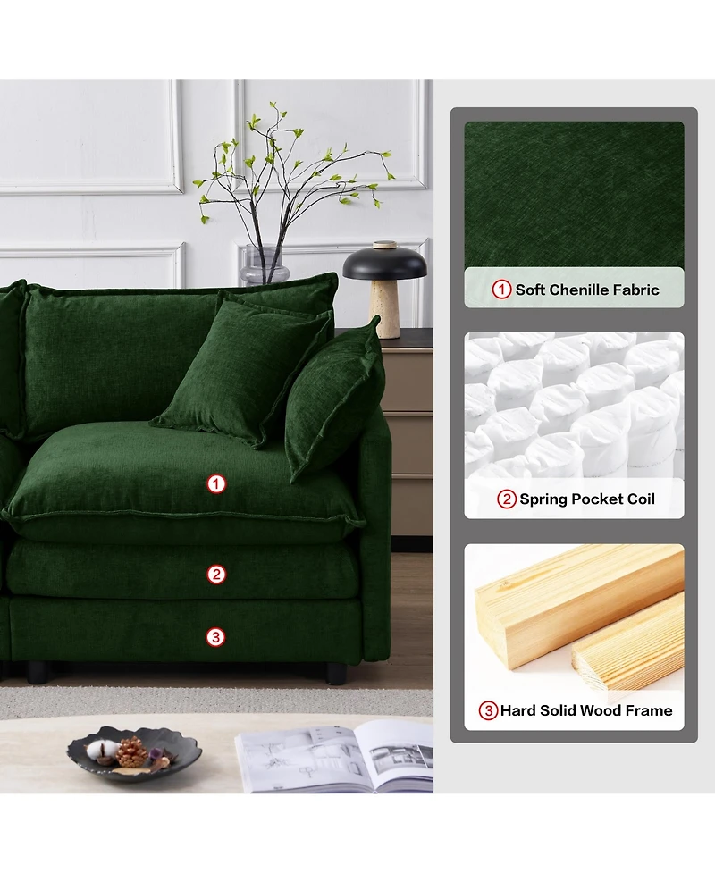 Rainsken Modern Modular Sectional Sofa, 105" L Shape 3-Seater Chenille Couch with Detachable Footrest for Living Room Use