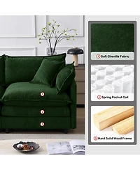 Rainsken Modern Modular Sectional Sofa, 105" L Shape 3-Seater Chenille Couch with Detachable Footrest for Living Room Use