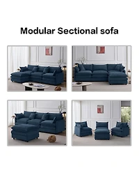 Rainsken 105-inch L Shape Modular Sofa, Chenille Fabric 3-Seater Convertible Sectional Couch with Mobile Ottoman for Living Room