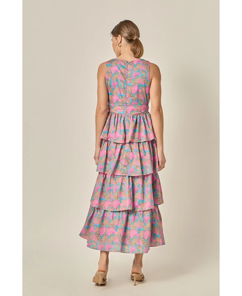 English Factory Women's Deep V-neck Tiered Maxi Dress