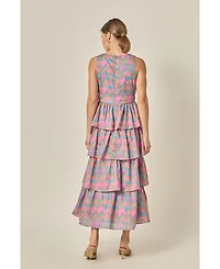 English Factory Women's Deep V-neck Tiered Maxi Dress