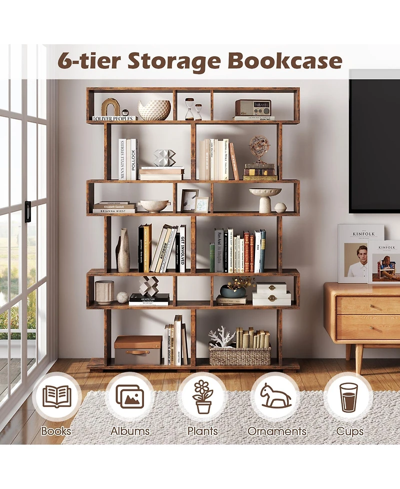 Gouun 6-Tier Geometric Bookshelf with Anti-Tipping Kits, 24 x 8 x 64