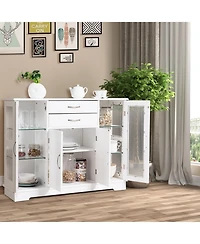 Gouun Sideboard Buffet Server Storage Cabinet with 2 Drawers and Glass Doors, 42 x 11.5 x 32