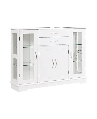 Gouun Sideboard Buffet Server Storage Cabinet with 2 Drawers and Glass Doors, 42 x 11.5 x 32