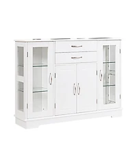 Gouun Sideboard Buffet Server Storage Cabinet with 2 Drawers and Glass Doors, 42 x 11.5 x 32