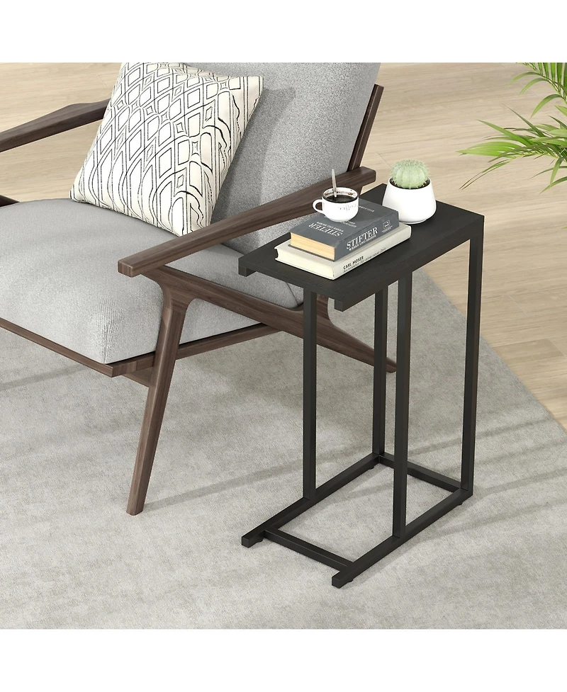 Sugift C-shaped Side Table with Heavy-duty Metal Frame