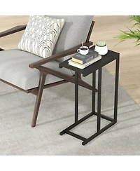 Sugift C-shaped Side Table with Heavy-duty Metal Frame