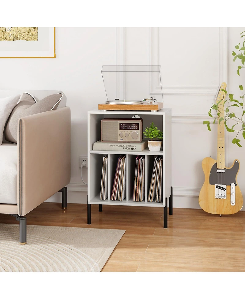 Sugift Record Player Stand with Record Storage Shelf and Charging Station