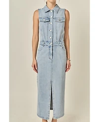 Grey Lab Women's Sleeveless Maxi Denim Dress
