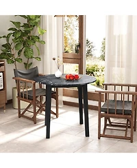 Gouun 35 in Round Dining Table with Rubber Wood Legs and Marble-Textured Top