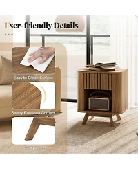 Gouun Mid-Century Wood Nightstand with Drawer and Open Shelf