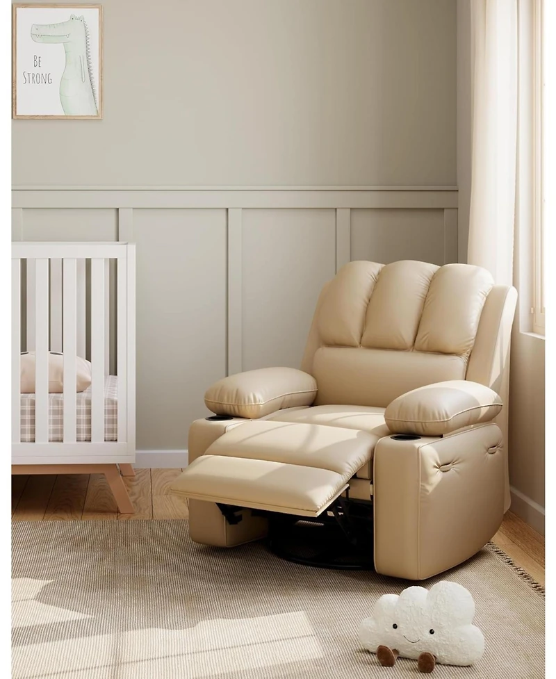 gaomon Manual Recliner Chair for Adults, Pu Leather Recliner with Cup Holders and Side Pockets, Ergonomic Design for Nursery, Living Room