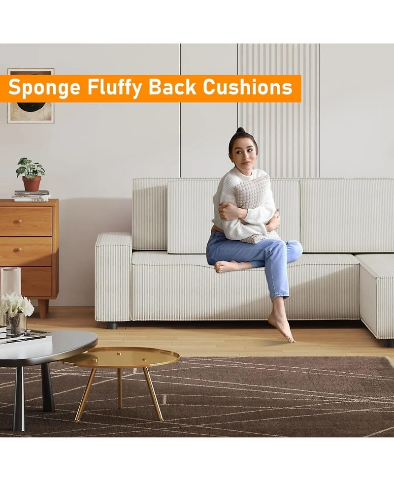 gaomon 96 Large Stripe Corduroy Sectional Sofa, L Shaped Modern Couch with Side Chaise, Comfy Sofa Deep Chaise for Living Room