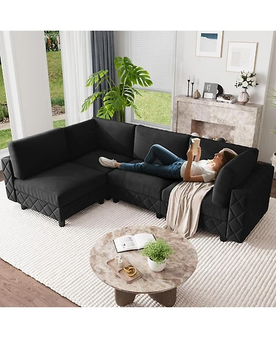 gaomon 134 Modular Sectional Sofa, 4 Seat High Density Sponges Cloud Couch L Shaped Velvet with Upholstered for Living Room, Apartment