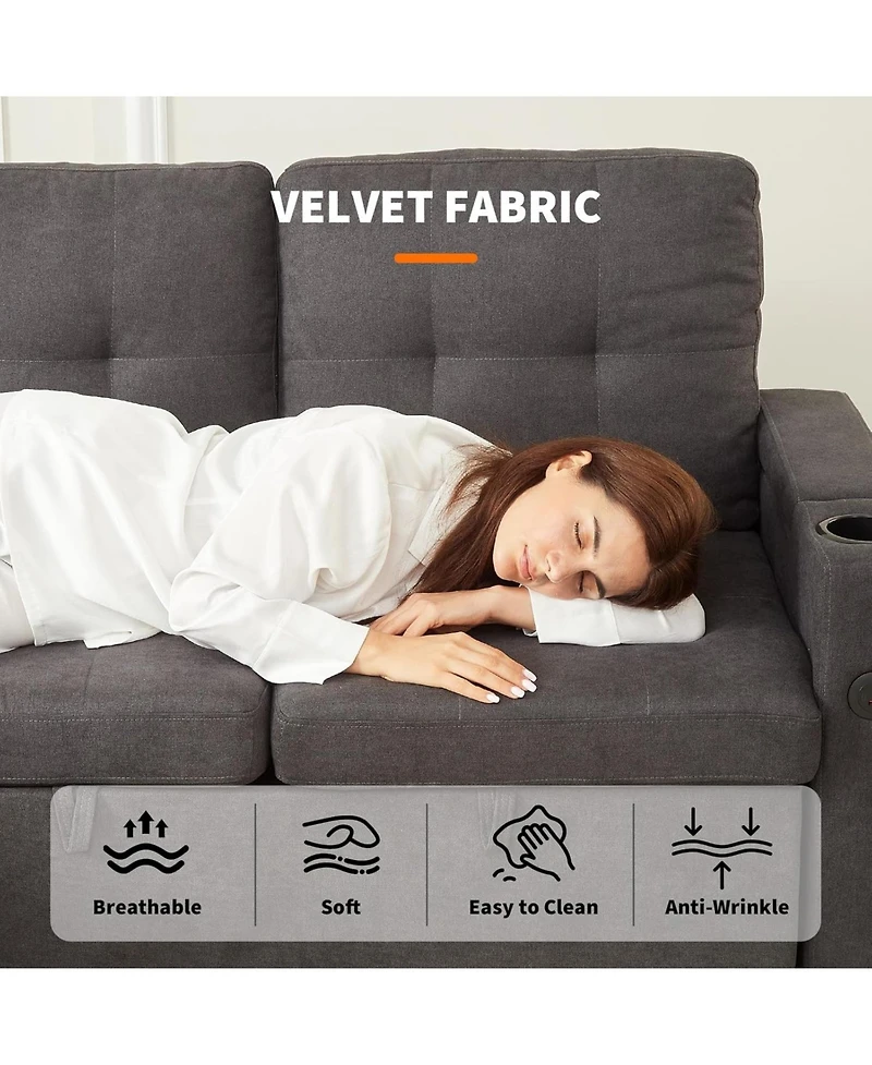 gaomon Couches for Living Room Shaped Sectional Sleeper Sofa with Pull Out Bed, Comfy Sofa Bed with Charging Ports and Storage Armrests