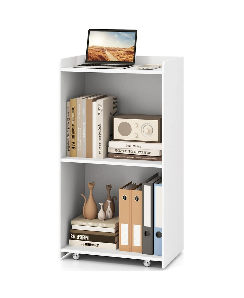 Gouun Rolling Podium Stand with 2 Shelves and Lockable Wheels, 22.5 x 14.5 x 41