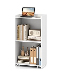 Gouun Rolling Podium Stand with 2 Shelves and Lockable Wheels, 22.5 x 14.5 x 41