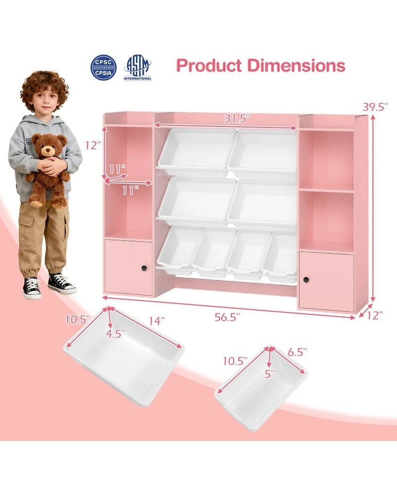 Gouun Kids Toy Storage and Bookshelf with 8 Removable Boxes and Open Shelves, 56.5 in Wide
