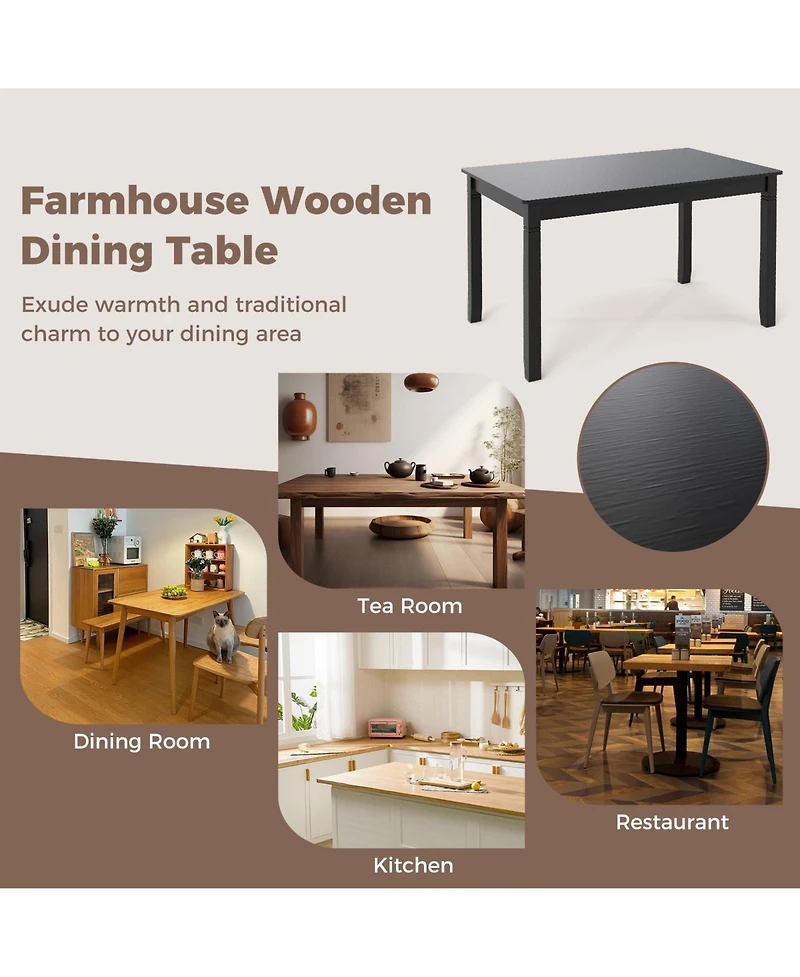 Sugift 48 in Rectangular Wooden Dining Table for Four with Wood Legs