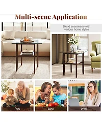 Sugift 24 Inch 2-Tier Square Glass Coffee Table Center Table with Storage Shelf